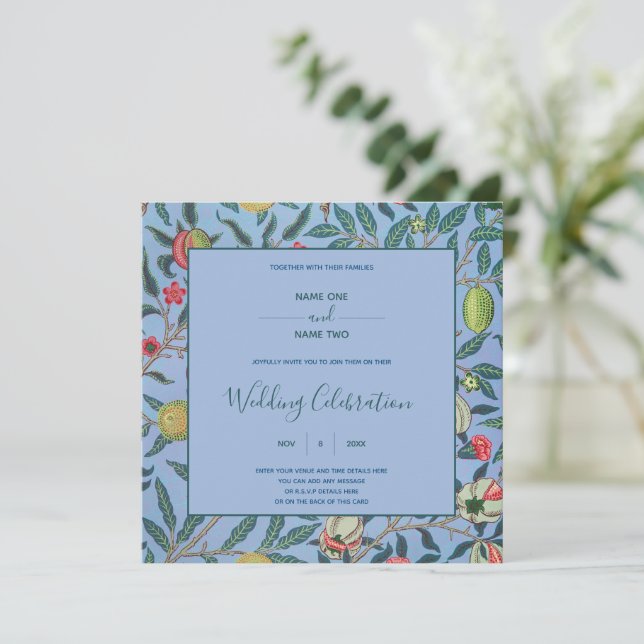 Invitation William Morris motif botanique mariage (Debout devant)