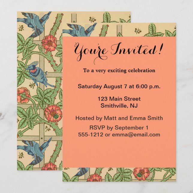 Invitation William Morris Trellis Design classique de papier  (Devant / Derrière)