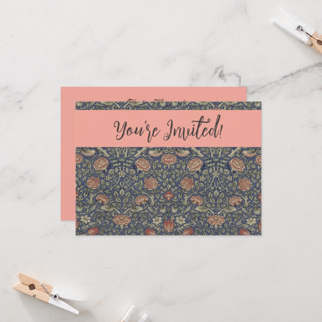 Invitation William Morris Tudor Fond d'écran Rose (Devant/Arrière en situation)