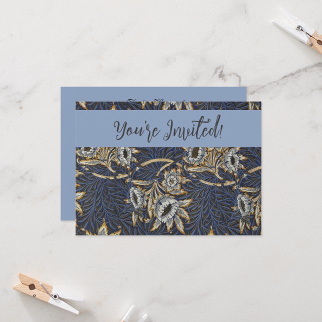 Invitation William Morris Tulip Willow Blue Motif (Devant/Arrière en situation)