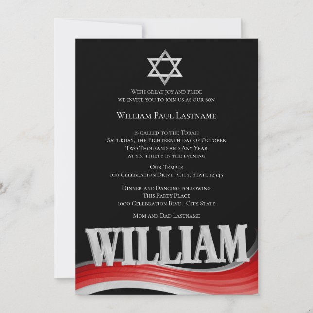 Invitation William Steel Wave Red Bar Mitzvah (Devant)