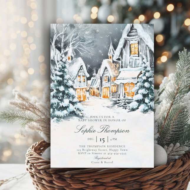 Invitation Winder Wonderland Aquarelle Neige Baby shower froi (winter baby shower invitation gender neutral wonderland snow cold classic traditional painting)