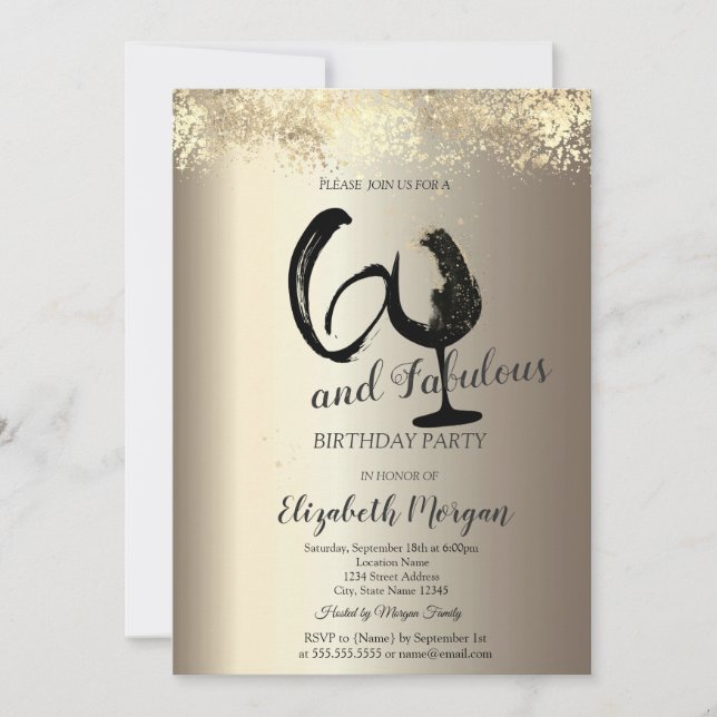 Invitation Wine Glass Gold Confetti 60th Birthday (Devant)