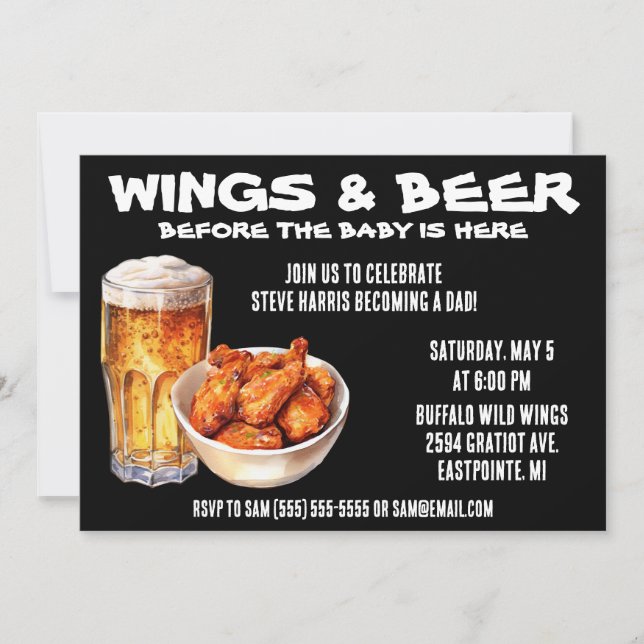 Invitation Wings & Beer Before Baby is Here! Papa Baby shower (Devant)