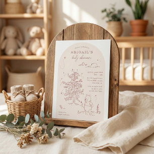 Invitation Winnie le Baby shower de fille en bois de 100 acre