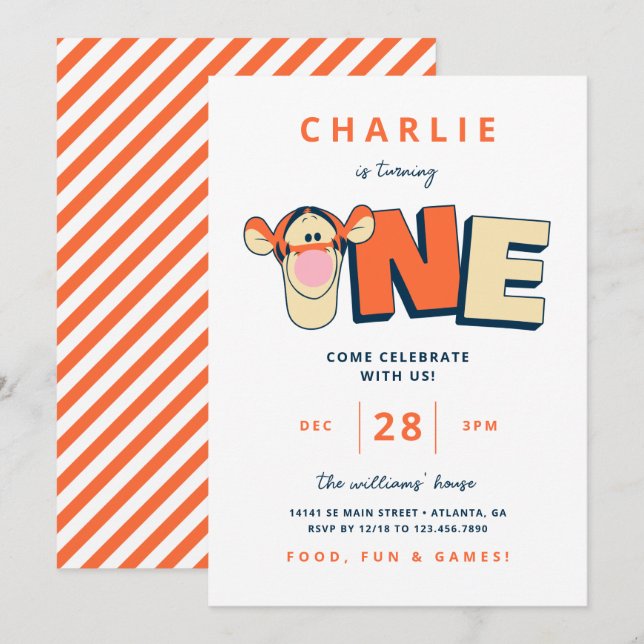 Invitation Winnie le tigre de l'Ourson - Un | Premier anniver (Devant / Derrière)