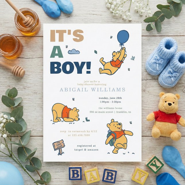 Invitation Winnie l'Ooh | C'est un Baby shower de garçon (Créateur téléchargé)