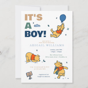 Invitation Winnie l'ourson C'est un garçon Baby Shower