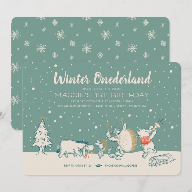 Invitation Winnie the Pooh Winter Onederland 1er Birthday Inv (Devant / Derrière)