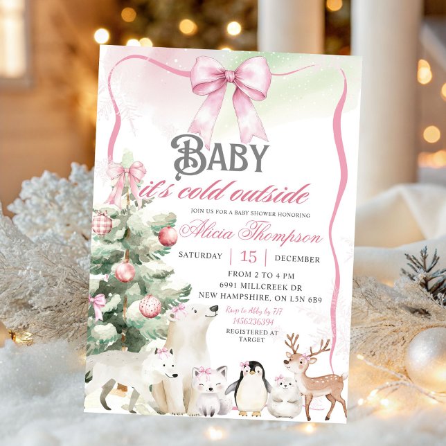 Invitation Winter Animals Aurora Bow Coquette Gir Baby Shower (Créateur téléchargé)