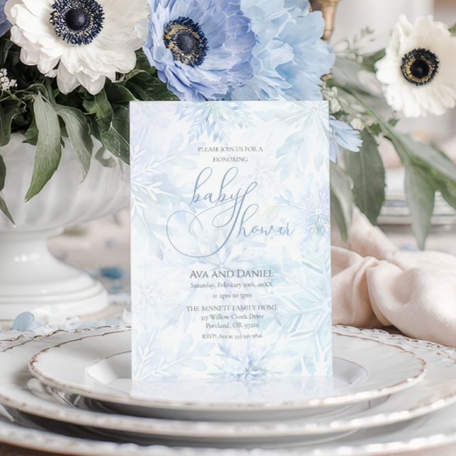 Invitation Winter Baby Shower Boy Blue Snowflake (Créateur téléchargé)