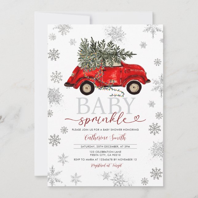 Invitation Winter Baby Sprinkle Red Card Christmas (Devant)