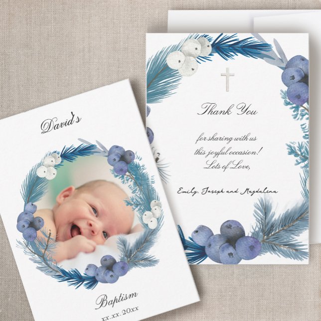 Invitation winter Baptism small thank you cards  (Créateur téléchargé)