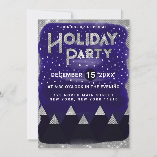 Invitation Winter Blue Silver Snowy Mounts Fête (Devant)