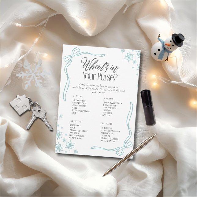 Invitation Winter Bow green Qu'y a-t-il dans votre sac? Jeu (Winter Bow green What's In your Purse? Game)
