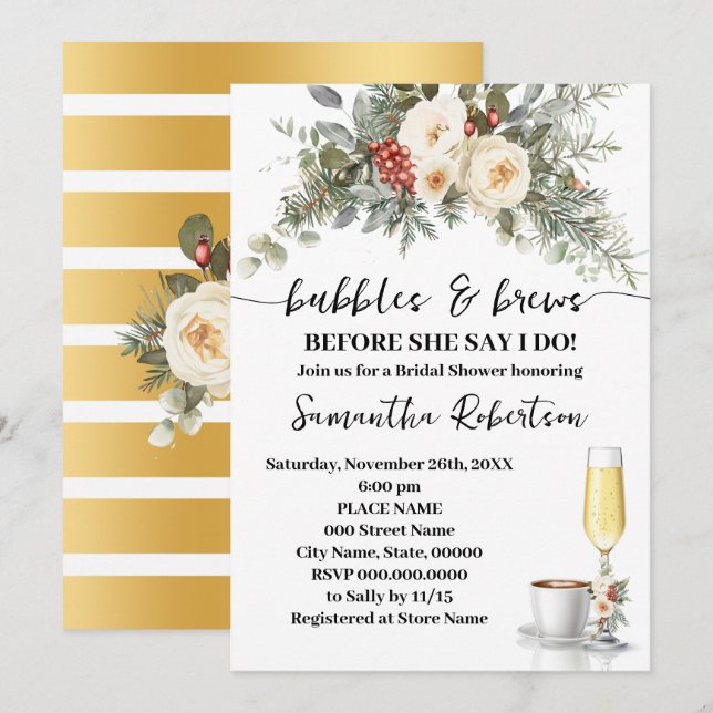 Invitation Winter Bubbles & Brews Coffee Bridal Shower (Devant / Derrière)