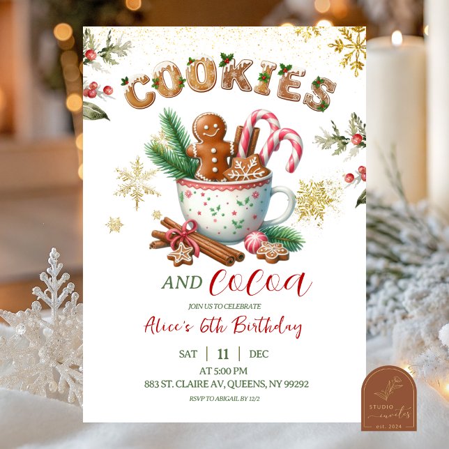 Invitation Winter Christmas Cookies and Cocoa Birthday  (Créateur téléchargé)