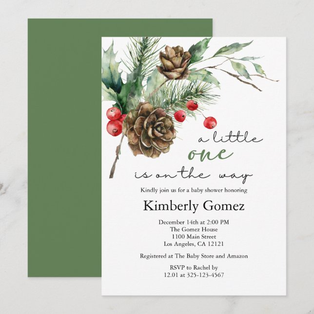 Invitation Winter Christmas Evergreen Baby Shower (Devant / Derrière)