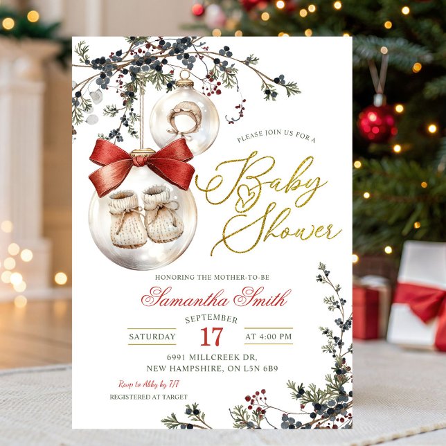 Invitation Winter Christmas Minimalist Bauble Baby Shower (Créateur téléchargé)