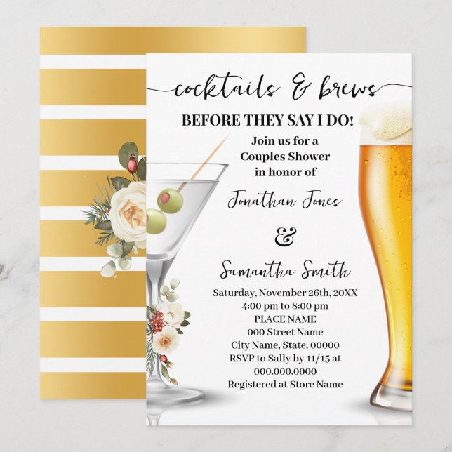 Invitation Winter Cocktail & Brews Before I do Couples Shower (Devant / Derrière)
