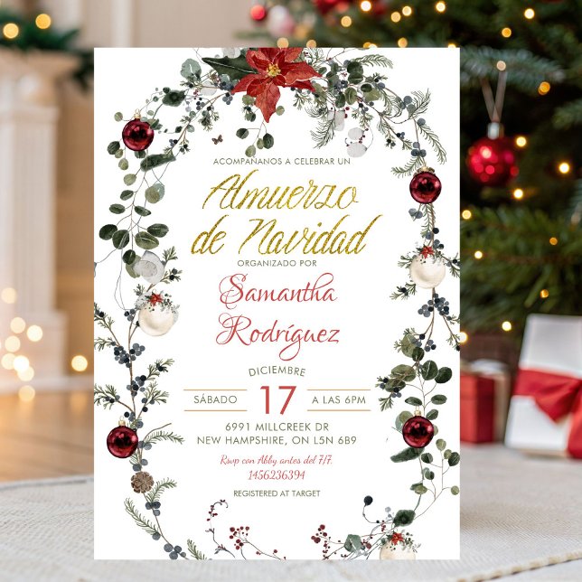 Invitation Winter Floral Almuerzo De Navidad Christmas Lunch (Créateur téléchargé)