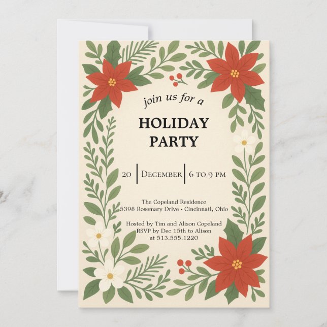 Invitation winter floral christmas party (Devant)