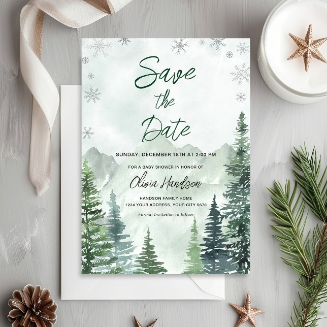 Invitation Winter Forest Baby Shower Save the Date (Créateur téléchargé)
