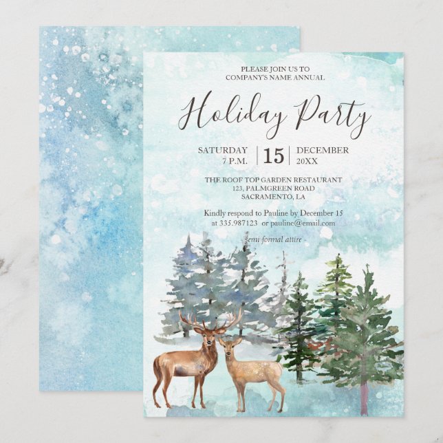 Invitation Winter Forest deers snowwoodland Fête de vacances (Devant / Derrière)