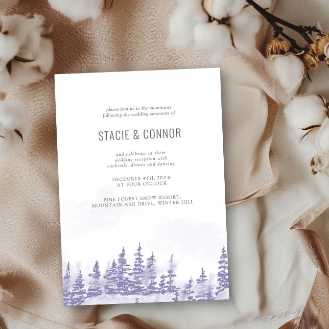 Invitation Winter Forest Lavender Grey Wedding Reception Only (Wedding Reception Invitation from my Winter Forest Lavender Wedding Collection)