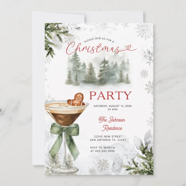 Invitation Winter Forest Martini Christmas Party Invite (Devant)