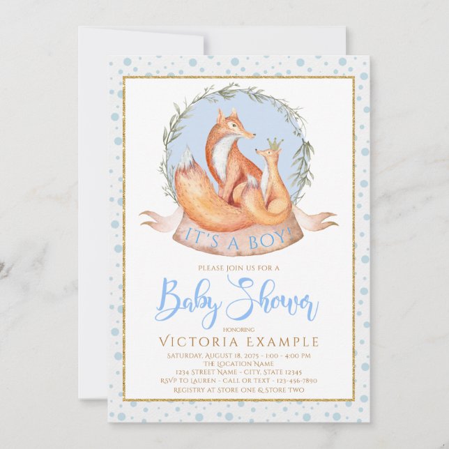 Invitation Winter Fox Boy Automne hiver Baby Shower Invitatio (Devant)