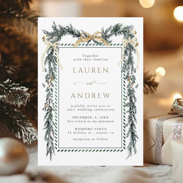 Invitation Winter Greenery Garland Wedding Gold & Green (Créateur téléchargé)