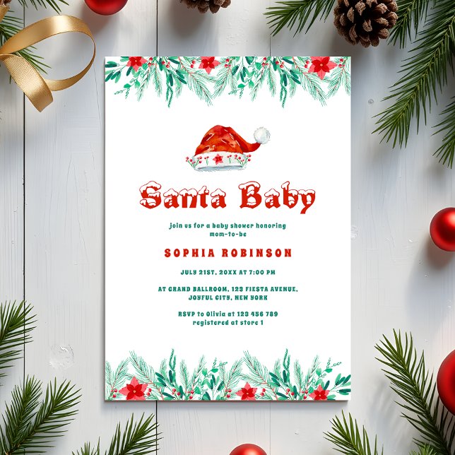 Invitation Winter Greenery Père Noël Baby Christmas Baby show (Créateur téléchargé)