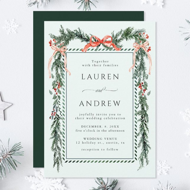 Invitation Winter Greens Garland Wedding Mint Green (Créateur téléchargé)