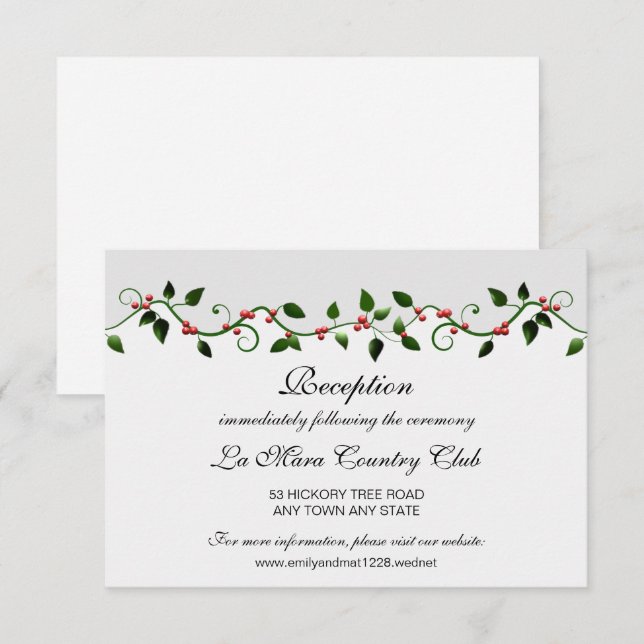 Invitation Winter Holiday Red Berry Mariage Réception Détail (Devant / Derrière)