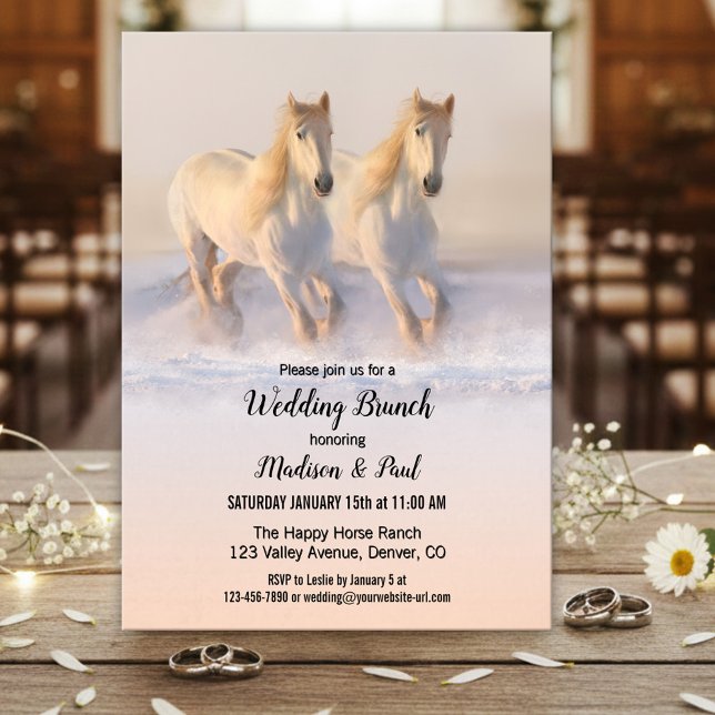 Invitation Winter Horses Wedding Brunch (Winter wedding brunch invitation featuring two horses running in the snow.)