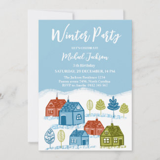 Invitation Winter houses Birthday Party Baby