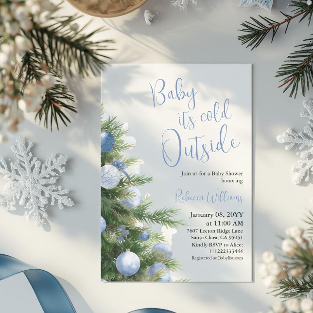 Invitation Winter It's Cold Outside Blue Bow Baby Shower (Créateur téléchargé)