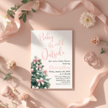 Winter It's Cold Outside Pink Bow Girl Baby Shower