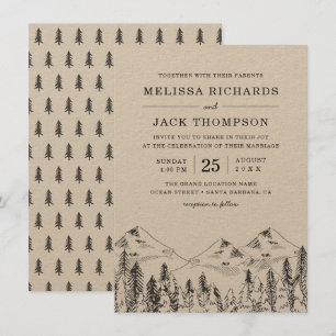 Invitation Winter Mountain Pine Tree Forest Mariage rustique