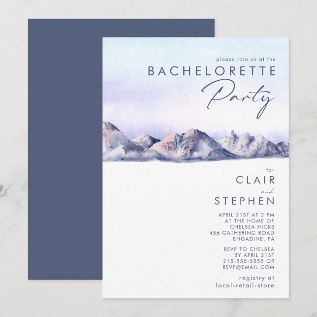 Invitation Winter Mountain Sunset Bachelorte Party (Devant / Derrière)