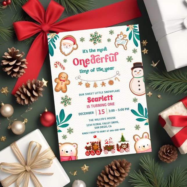 Invitation Winter Onederful Gingerbread Cookie 1st Birthday  (Winter Onederful time of the year 1st Birthday Party Invitation)
