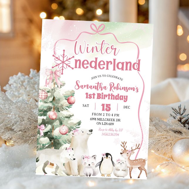 Invitation Winter Onederland Arctic Animal Girl 1st Birthday (Créateur téléchargé)