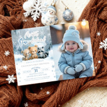Winter Onederland Bear Blue First Birthday Photo