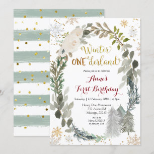 Invitation Winter Onederland Blanc Floral Anniversaire Invita