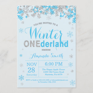 Invitation Winter Onederland Blue et Silver Boy 1er anniversa