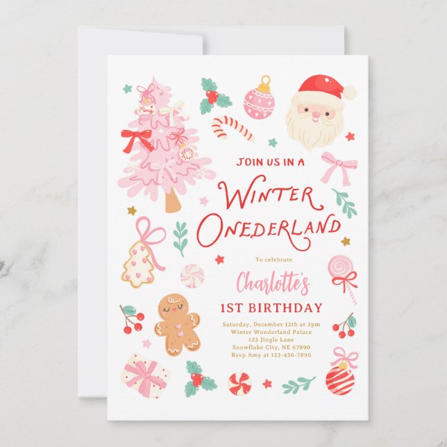Invitation Winter Onederland Christmas 1st Birthday Party (Devant)