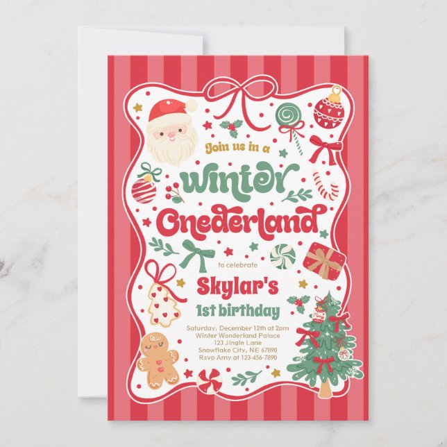 Invitation Winter Onederland Christmas Coquette Bow Birthday (Devant)