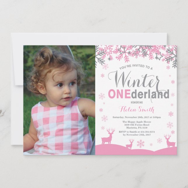Invitation Winter Onederland Flamme de neige fille 1er annive (Devant)