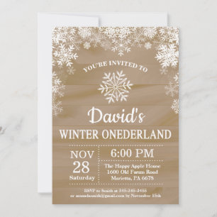 Invitation Winter Onederland Flocon de neige Rustique 1er ann